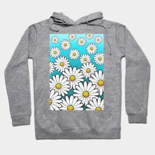 daisies floral pattern on a turquoise sky background Hoodie